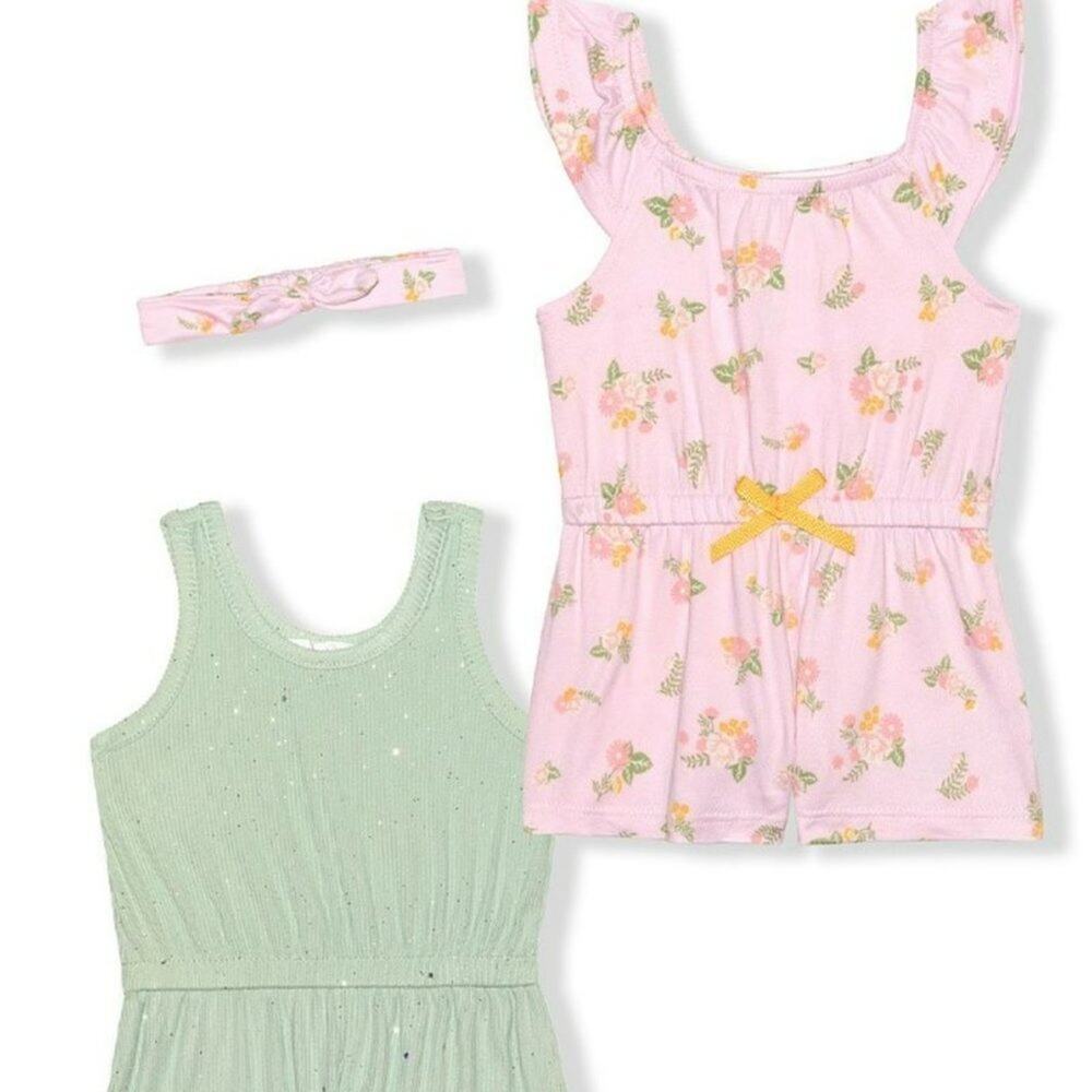 GREEN & Pink Floral Romper Set
